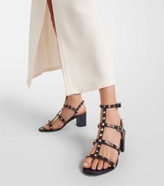 Studded Leather Heels For Summer, Leather Heels With Studs For Summer, Summer Leather Heels With Studs, Studded Leather Heels, Elegant Studded Sandals For Spring, Chic Studded Open Heel Sandals, Formal Studded Sandals For Spring, Formal Spring Sandals With Studs, Studded Open Toe Leather Heels