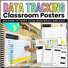 a classroom poster with the words data tracking and an image of a person writing on it