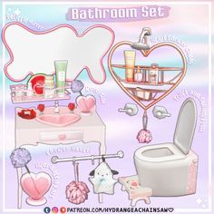 a bathroom set with toilet, sink and other items