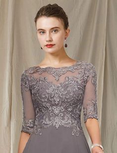 A-line Bateau Neck Lace Chiffon Hi Low Half Sleeve Mother of Bride Dre - Princessly Evening Dresses With Lace Top, Formal Sheer Mother Of The Bride Dress, Sheer Mother Of The Bride Dress For Formal Occasions, Dress Formal Wedding Guest, Chiffon Evening Dresses, فستان سهرة