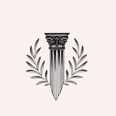 an illustration of a greek column with leaves around it