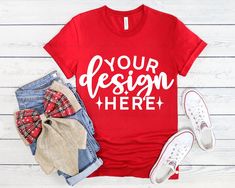 Customizable Red Crew Neck Shirt, Customizable Red Short Sleeve Tops, Customizable Red Casual T-shirt, Casual Red Customizable T-shirt, Customizable Red Short Sleeve T-shirt, Red Customizable Short Sleeve T-shirt, Red Casual Customizable Shirt, Red Custom Print Crew Neck Shirt, Tee Mockup