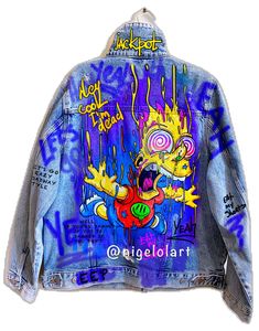 Bart Simpsons Painted denim jacket Custom jacket Portrait from photo Personalized order Black denim jacket shirt - L/Male