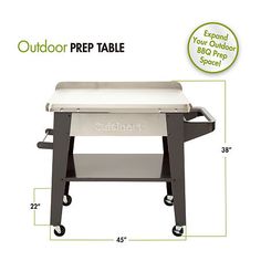 the outdoor prep table is shown with measurements