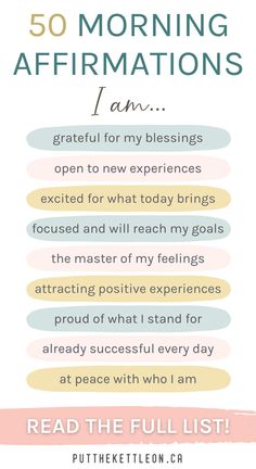 50 Positive (I am) Morning Affirmations List Infographic Lds Daily Affirmations, How To Practice Affirmations, Positive Daily Affirmations For Women, I Am Affirmations For Women, Morning Affirmations For Women, Positive Quotes Motivation Daily Affirmations For Women, Thankful Affirmations, Happiness Advice, Morning Affirmations Positivity