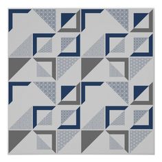 a blue and grey geometric pattern on a white background