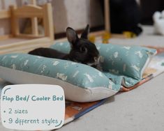 a small rabbit is sitting on a pillow