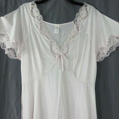 "Vintage 1973 Baby Pink Long Nightgown Lace Nylon Size L Tie Back USA New Old Stock Made in USA Tag Size: Large = Modern Medium 100% Nylon Long Sweeping, Wide Lace Trim, Victorian Style Measurements: Chest: 19\" underarm to underarm Length: 44\" down center back New Old Stock No Defects Noted item#0640/110120" Nightgown Lace, Cotton Night Dress, Stretch Lace Top, Vintage Lounge, Long Nightgown, Vintage 1973, Lace Nightgown, Vintage Clothes Women, Black Tank Dress