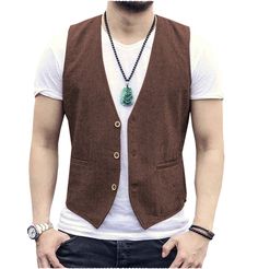 40% Cotton / 60% Linen. Linen. Flat. V Neck. 2 Real Welt pocket. Single Breasted 3 Buttons. Back metal elastic adjustment buckle. Full lined. Machine wash / Hand wash. Color or size customization please note in the order Groom For Men, Summer Waistcoat, Mens Linen Jackets, Vest Linen, Mens Vest Fashion, Chaleco Casual, Button Vest, Linen Vest, Waistcoat Men