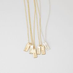 Something so near and dear to your heart has never been this near to your heart - we're making things easy! Our ZAIA Tag Necklace lets you engrave your special meanings into beautiful messages on 1, 2, 3, up to 4 tags! Things just got way easier.  P R O D U C T * D E T A I L S - Tag measures 15x5mm - Satin finish - Available in Sterling Silver, 14k Gold Filled or 14k Rose Gold Filled P R O D U C T * D E T A I L S - Each tag measures 15x5mm - Bar fits approximately 7 characters - Satin finish - A Stamped Tags, Beautiful Messages, Bar Fits, Stamp Tag, Vertical Bar Necklace, Bar Necklace Personalized, Vertical Bar, Making Things, Personalized Tags