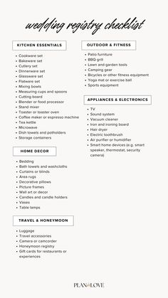 ultimate wedding registry checklist | gift registry | home essentials  | wedding planning | wedding journey | wedding | plan in love Newlywed Home Checklist, New House Registry List, Newlywed Tips, Home Registry Ideas, Newlywed Home, Wedding House Party, Things To Do Before Marriage, Gift Registry Ideas Wedding, Registry Ideas