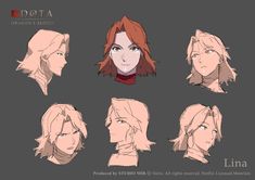 the character sheet for person's avatar, with different hair styles and facial expressions