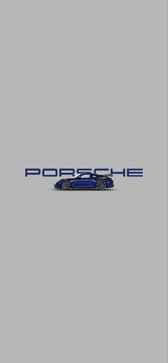 the porsche logo is shown in blue on a gray background with an image of a car