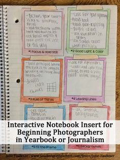 an interactive notebook insert for beginning photographers in yearbook or journal