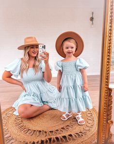 Our Mommy and Me dresses are made of soft and comfortable fabric that both you and your little one will surely love. The light blue color is perfect for any occasion, and the puff sleeves add a feminine and elegant touch, making you and your little one look absolutely adorable in these matching outfits. I T E M D E S C R I P T I O N  * Fit Type: True to Size * Fit Style: Tiered Dress Flowy * Length: Mini * Material: 95% Polyester 5% Spandex * No zipper * This dress includes lining * Front and ba Matching Mom And Daughter Dresses, Matching Outfits For Mom And Daughter, Blue Matching Set Dress For Spring, Mom And Daughter Matching Outfits, Matching Mommy Daughter Outfits, Mother Daughter Dresses, Mommy Daughter Outfits, Mother Daughter Dresses Matching, Mother Daughter Dress