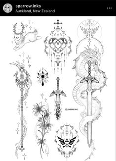 some tattoo designs on a white background