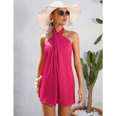 Elevate your evening look with the KOJOOIN Women's Satin Halter Dress, a stunning ensemble perfect for any glamorous outing. This dress combines elegance and playfulness, ensuring you're the center of attention wherever you go.

- Material: 90% Polyester, 10% Spandex
- Color: Rose
- Size: Large (fits 12-14)
- Gender: Female
- Features: Sleeveless, tie-back design, V-neck back, elastic waistband, halter neckline

Crafted from a luxurious blend of polyester and spandex, this rose-colored mini dres Hot Pink Dress Casual Classy, Basic Mini Dress, Female Features, Satin Halter Dress, Cute Sundress, Mini Dres, Sundress Dress, Club Dress, Cocktail Parties