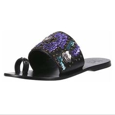 Lfl Flawless Leather Slide Sandal Department: Women’s Size: Us 7.5 (M) Color: Black Leat Condition: New In Box Purple Flat Leather Sandals, Purple Flat Heel Beach Sandals, Chic Purple Leather Sandals, Purple Leather Open Toe Sandals, Leather Slide Sandals, Leather Slides, Slide Sandals, Women's Shoes Sandals, Shoes Sandals