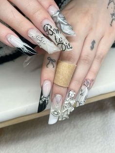 Lace Up Nails, Ldr Nails, Opiumcore Nails, Lana Del Rey Nails Inspiration, Lana Nails, Lana Del Rey Nails, White Lace Nails, Nails Goth, Goth Coquette