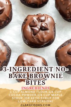 3-Ingredient No-Bake Brownie Bites Paleo Desserts Easy 3 Ingredients, No Bake Brownie Bites, Healthy Dessert Recipes Easy, Keto Diets, Guilt Free Dessert, Sugar Free Syrup, Brownie Bites, Paleo Vegan