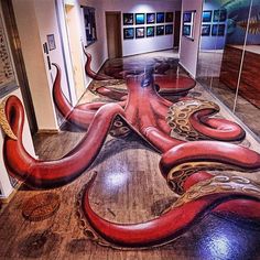 an octopus painted on the floor in a hallway