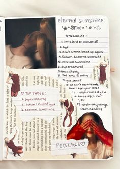 an open book with pictures and writing on it, including images of women's bodies