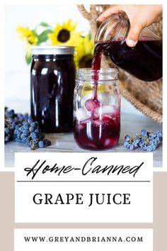 hand pouring home canned grape juice Concord Grape Juice Recipe, Homemade Grape Juice, Concord Grape Juice, Grape Juice Recipe, Steam Juicer, Easy Juice Recipes, Homemade Things, Canning Fruit