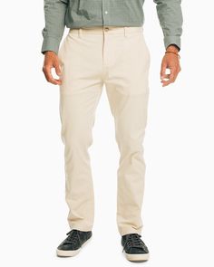 The front view of the Men's Khaki The New Channel Marker Chino Pant by Southern Tide - Light Khaki Intracoastal Waterway, Mens Chino Pants, Khaki Chino Pants, Coastal Lifestyle, Khaki Fashion, Southern Tide, Navy Fashion, News Channels, Khaki Shorts