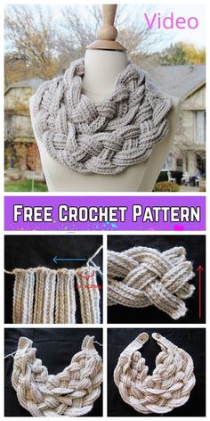 the free crochet scarf pattern is shown with instructions for how to make it