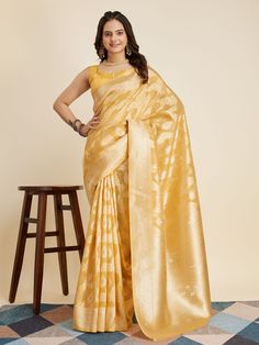 Elevate your ethnic wear collection with our mesmerizing yellow zari weaving banarasi silk festival wear saree. This stunning saree is crafted from high-quality banarasi silk material and features intricate zari weaving work, adding a touch of elegance and luxury to your look. The vibrant yellow color of the saree is both eye-catching and versatile, making it the perfect choice for weddings, festivals, and other special occasions.
This saree is its comfortable drape, thanks to the soft and light Broad Border Saree, Sari Shop, Designer Sari, Cotton Silk Fabric, Cotton Silk Saree, Ready To Wear Saree, Silk Saree With Blouse, Readymade Blouse, Indian Sari