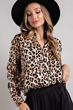 Eesome Leopard Print Button Front Blouse – Debra's Passion Boutique Dressy Blouse, Form Fitting Dress, How To Hem Pants, Loungewear Sets, Button Up Blouse, Curvy Outfits, Long Blouse, Staple Pieces, Blouse Top