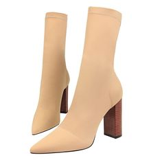 Satin Stretch Block Heel Ankle Boots - SunsetFashionLA Stretch Shoes, Pink Cargo Pants, Sock Ankle Boots, High Heel Stiefel, How To Stretch Shoes, Green Bras, High Heel Ankle Boots, Botas Chelsea, Casual Chique