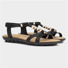 Shoe Zone, Black Sandals Flat, Womens Black Flats, Sandal Style, Black Flats, Flat Sandals, Lotus, Buy Online, Sandals