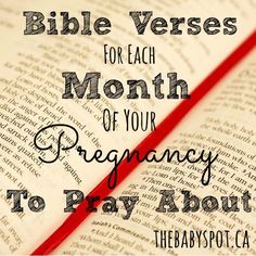 an open bible with the words bible verses for each month of your pregnancy to pray about