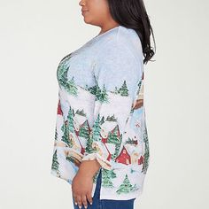 Stay cozy and stylish this holiday season with our adorable holiday floral top, featuring a detailed neckline, three quarter sleeves and a straight hemline.Closure Type: Pullover HeadFit: Regular FitNeckline: Keyhole NeckSleeve Length: 3/4 SleeveApparel Length: 26.5 InchesFiber Content: 95% Polyester, 5% SpandexFabric Description: KnitCare: Machine Wash, Tumble DryCountry of Origin: Imported White 3/4 Sleeve Tops For Winter, Holiday Floral, Alfred Dunner, Stay Cozy, Floral Top, Three Quarter Sleeves, Three Quarter, Floral Tops, Shirts Tops