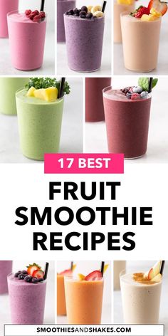 different smoothie cups with strawberries and fruit in them