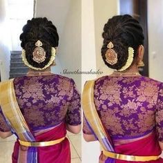 Gajra Bun, Flower Gajra, Bridal Hair Decorations, Bridal Hairstyle Indian Wedding, Hair Style On Saree, Saree Hairstyles, Engagement Hairstyles, Bridal Hairdo, Traditional Hairstyle