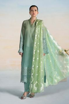 Classic Mint Green Maria B Luxury Formal Pakistani Salwar Suit Elegant Green Lawn Suit In Organza, Elegant Green Organza Lawn Suit, Reception Lawn Suit With Sheer Dupatta In Organza, Gold Chanderi Unstitched Suit For Reception, Green Chanderi Wedding Sets, Organza Lawn Suit With Dupatta For Reception, Green Silk Wedding Sets, Green Elegant Salwar Kameez For Reception, Elegant Green Salwar Kameez For Reception