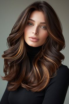 Brown with Highlights Hair Rich Brown Hair With Highlights, Indian Hair Highlights, Highlights 2024, Color 2025, Dark Brown Hair With Highlights, Highlights Ideas, Ram Ji