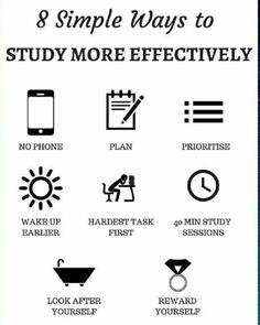 a poster with the words 8 simple ways to study more effectively in black and white