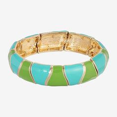 Bead Type: EnamelCircumference: 7 InchMetal Color: Gold ToneMetal: AlloyCare: Wipe CleanCountry of Origin: Imported Retro Green Enamel Jewelry, Retro Green Bangle Bracelets, Wave Bracelet, 1928 Jewelry, Enamel Bracelet, Stretch Bracelet, Stretch Bracelets, Jewellery And Watches, Color Block