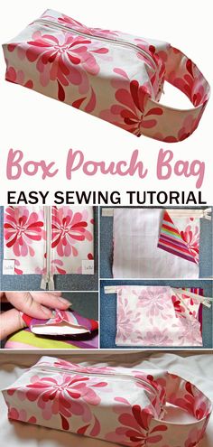 Zippered Box Pouch Tutorial Box Pouch Pattern, Box Pouch Tutorial, Zipper Box Pouch, Diy Makeup Bag Tutorial, Makeup Pouch Diy, Diy Tote Bag Tutorial, Water Soluble Fabric, Tote Bag Tutorial