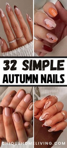 Easy Autumn Nail Art, Fall Nails Dipping Powder, 2 Nail Color Ideas, Autumn Nails Classy, Clear Fall Nail Designs, Fall Nail Styles Autumn, Autumn Minimalist Nails, Short Nails For Autumn, Builder Gel Nails Design Fall