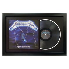 an autographed metallic record with the cover art for ride the lightning by metallic