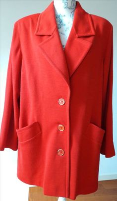 Oversized coat Luisa Spagnoli made in Italy 90s knitting blazer jacket warm soft wool unstructured pattern easy to wear XXL mint condition Plus Size Coat, Red Blazer Jacket, Plus Size Coats, Red Blazer, Oversized Coat, Soft Wool, Famous Brands, Italian Fashion, Vintage Skirt