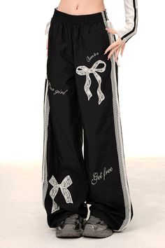 ❤︎ Lace Bow Wide Leg Pants❤︎ Bow Pants, Slacks For Women, Lace Bows, Leg Pants, Black Pants, Wide Leg Pants, That Look, Wide Leg, Lace