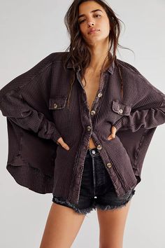 FP One Scout Jacket | Free People One Scout Jacket, Free People Jacket, Waffle Weave, Knit Jacket, Mole, Boho Outfits, Free People Tops, Shirt Jacket, Colorful Shirts