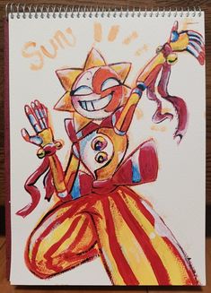 a drawing of a clown with his arms in the air