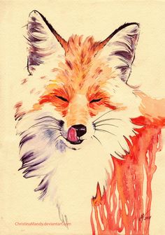 a painting of a fox with its eyes closed