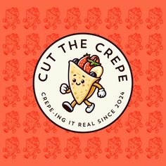 the logo for cut the crepe catering it's real since 2013 on an orange background